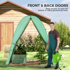 Outsunny Hoop House Greenhouse with Sandbags, Walk-In Tunnel Green House with 2 Doors and Screen Windows, 1.8 x 1.8 x 2m, Green - 6