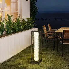 Outsunny Garden Rattan Lamp, 77 cm Tall Solar Rattan Floor Lamp, Solar Garden Light with Auto On/Off LED Lights, IP44 Waterproof for Outdoor, Porch, Pathway, Deck, Grey - 8