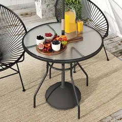 Outsunny Glass-Top Garden Table, with Parasol Hole - Black - 9