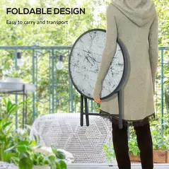 Outsunny Φ45cm Garden Side Table, Outdoor Round Folding Patio Table with Imitation Marble Glass Top, Small Coffee Table, White - 4