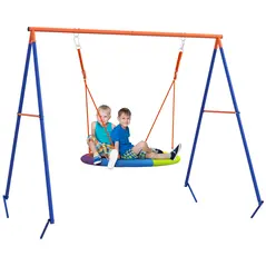 Outsunny Metal Kids Swing Set Nest Swing Seat with A-Frame Structure for Outdoor Use - Multicoloured - 1