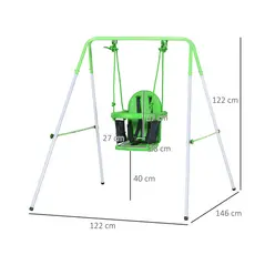 Outsunny Kids Swing, Steel Nursery Swing, with Seatbelt, High Support Back, Front Guard, for Ages 6-36 Months - Green - 3
