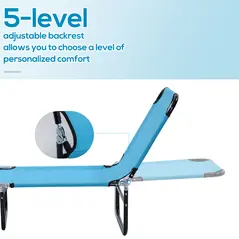 Outsunny Garden Sun Lounger, with Five-Position Back - Light Blue - 4