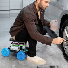 Outsunny Garden Storage Cart, with Top Seat - Blue - 7