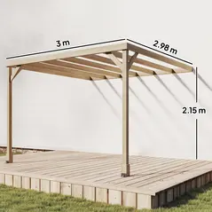 Outsunny Lean-To Wooden Pergola Kit, Decorative Garden Gazebo with Stable Structure and Concrete Anchors, 3 x 3 m, Light Brown - 3