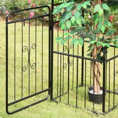 Outsunny Metal Garden Arbor Arch with Double Doors, 2 Side Planter Baskets, Climbing Vine Frame, Black - 8
