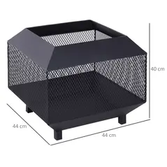 Outsunny Metal Square Fire Pit Outdoor Mesh Firepit Brazier w/ Lid, Log Grate, Poker for Backyard, Camping, Bonfire, Wood Burning Stove, 44 x 44 x 40cm, Black - 3