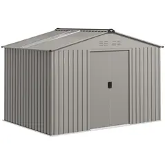 Outsunny Garden Storage Shed, Metal Outdoor Storage Shed House with Foundation Kit, Ventilation, Doors, 9 x 6FT, Grey - 1