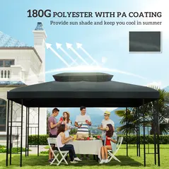 Outsunny Gazebo Roof Replacement, for 3 x 4m Frames - Grey - 6