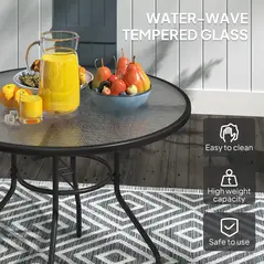 Outsunny Glass-Top Garden Table, with Parasol Hole - Black - 5