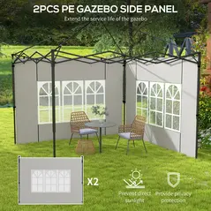 Outsunny Gazebo Side Panels, Sides Replacement with Window for 3x3(m) or 3x6m Gazebo Canopy, 2 Pack, White - 4