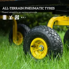 Outsunny Garden Trolley Cart, Heavy Duty Garden Cart with Metal Frame, 10" Pneumatic Wheels, Rotating Handle, 150kg Capacity, for Garden, Farm, Yellow - 5