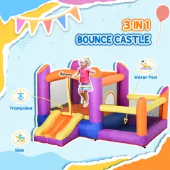 Outsunny Kids Bouncy Castle House Inflatable Trampoline Slide Water Pool 3 in 1 with Blower for Kids Age 3-8 Multi-color 2.8 x 2.5 x 1.7m - 4