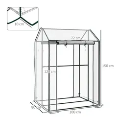 Outsunny Green House, Mini Greenhouse with 2 Roll-up Doors, Vent Holes and Reinforced Cover, 100 x 80 x 150cm - 3