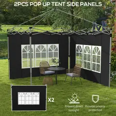 Outsunny Gazebo Side Panels, Sides Replacement with Window for 3x3(m) or 3x4m Pop Up Gazebo, 2 Pack, Black - 4