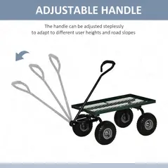 Outsunny Garden Trolley Cart, Heavy Duty Garden Cart with Metal Frame, 10" Pneumatic Wheels, Rotating Handle, 150kg Capacity, for Garden, Farm, Green - 4