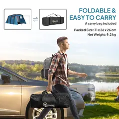 Outsunny Inflatable 3-4 Man Tunnel Tent w/ Air Pump, Living Area & Vestibule, Waterproof Family Camping Air Tent w/ Sewn In Groundsheet & Removable Footprint for Camping, Hiking, Blue - 9