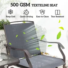Outsunny Glider Rocking Chair & Table Set 2 Single Seaters Rocker Garden Swing Chair Patio Furniture Bistro Set Grey - 5