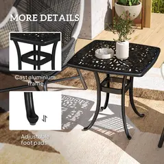 Outsunny Outdoor Garden Table with 38mm Dia. Umbrella Hole, Cast Aluminium Patio End Table with Anti-slip Foot Pads for Garden, Patio, Balcony, 54 x 52.5cm, Black - 6