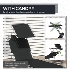 Outsunny Outdoor Foldable Sun Lounger, 4 Level Adjustable Backrest Reclining Sun Lounger Chair with Angle Adjust Sun Shade Awning for Beach, Garden, Patio, Black - 6