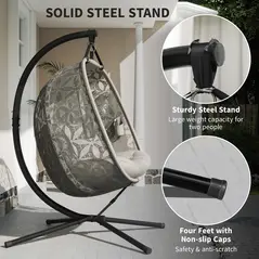 Outsunny Outdoor Double Hanging Chair with Cushion and Cup Holders, Sand Brown - 7