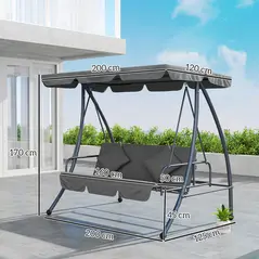 Outsunny Outdoor 2-in-1 Swing Chair Lounger 3 Seater Garden Swing Seat Bed Convertible Tilt Canopy W/ Cushion, Light Grey - 3