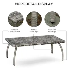 Outsunny PE Wicker Rattan Garden Coffee Table - Mixed Grey - 6