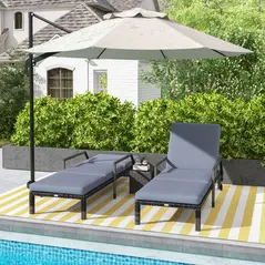 Outsunny Outdoor PE Rattan Sun Lounger Set of 2, Wicker Chaise Recliner Garden Chair with 5-Level Adjustable Backrest and 2 Wheels, Dark Grey - 2