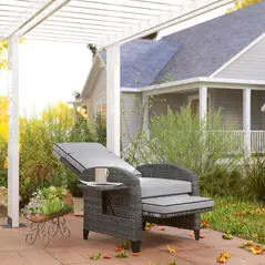 Outsunny Outdoor Recliner Chair with Adjustable Backrest and Footrest, Cushion, Side Tray, Light Grey/Grey - 8
