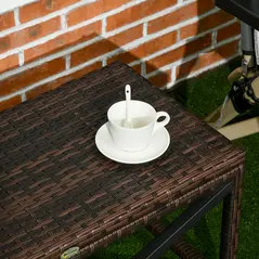 Outsunny PE Rattan Garden Side Table, Outdoor Coffee Table with X-Shape Frame, Mixed Brown - 9
