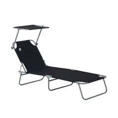 Outsunny Outdoor Foldable Sun Lounger, 4 Level Adjustable Backrest Reclining Sun Lounger Chair with Angle Adjust Sun Shade Awning for Beach, Garden, Patio, Black - 1