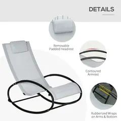 Outsunny Outdoor Rocking Chair Sun Lounger Recliner Rocker with Texteline Fabric Patio Garden Relaxer with Pillow Grey - 5