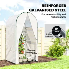 Outsunny Mini Greenhouse, Portable Green House with Roll-Up Door, PE Base, Small Greenhouse, 100 x 100 x 195 cm, White - 4