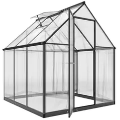 Outsunny Polycarbonate Greenhouse with Swing Door and Adjustable Window, Walk-in Greenhouse with Rain Gutter, 6 x 6.5ft, Black - 1