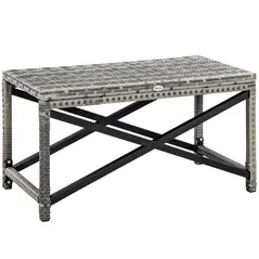 Outsunny Outdoor Coffee Table, Garden PE Rattan Side Table with Plastic Board Under the Full Woven Table Top and X-Shape Frame for Patio, Balcony, Mixed Grey - 1