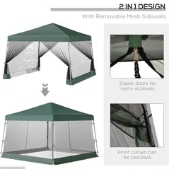 Outsunny Outdoor Garden Pop-up Gazebo Canopy Tent Sun Shade Event Shelter Folding with Adjustable Height, Mesh Screen Side Walls 3.5 M × 3.5 M Base / 3 M × 3 M Top, Green - 4