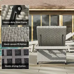 Outsunny Outdoor PE Rattan Sun Lounger, Folding Wicker Garden Lounger Recliner with 4-Level Adjustable Backrest, Rolling Sunbed Lounge Chair with Wheels, Non-Slip Legs for Balcony, Beach, Grey - 8