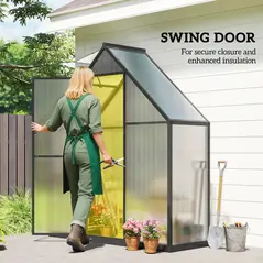 Outsunny Polycarbonate Greenhouse with Swing Door and Adjustable Window, Walk-in Greenhouse, 5.5 x 6.5ft, Black - 6