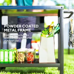 Outsunny Outdoor Grill Dining Cart 2-Shelf Movable Pizza Oven Table Stand with Stainless Steel Top, Portable BBQ Trolley Food Prep Outdoor Kitchen Barbecue Station with Hooks Wheels, Charcoal Grey - 7