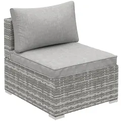 Outsunny Outdoor PE Rattan Furniture with Cushions, Garden Armless Chair with Adjustable Footpads and Back Support Cushion, for Garden, Yard, Terrace, Light Grey - 1