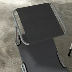 Outsunny Outdoor Foldable Sun Lounger Set of 2, 4 Level Adjustable Backrest Reclining Sun Lounger Chair with Angle Adjust Sun Shade Awning for Beach, Garden, Patio, Grey - 8