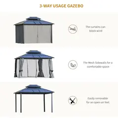 Outsunny Outdoor 3.6 x 3(m) Gazebo Cabana w/ Steel Frame & Net Sidewalls for Privacy - 5