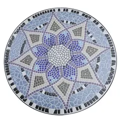 Outsunny Outdoor Mosaic Round Garden Table, Patio Bistro Coffee Side Table with 60cm Ceramic Top for Garden, Blue and White - 8