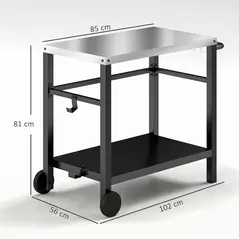 Outsunny Outdoor Grill Dining Cart 2-Shelf Movable Pizza Oven Table Stand with Stainless Steel Top, Portable BBQ Trolley Food Prep Outdoor Kitchen Barbecue Station with Hooks Wheels, Charcoal Grey - 3