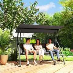 Outsunny Outdoor 2-in-1 Swing Chair Lounger 3 Seater Garden Swing Seat Bed Convertible Tilt Canopy W/ Cushion, Dark Grey - 8