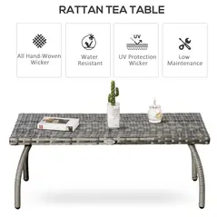 Outsunny PE Wicker Rattan Garden Coffee Table - Mixed Grey - 4