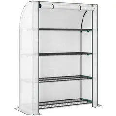 Outsunny Mini Greenhouse with Reinforced PE Cover, Portable Indoor Outdoor Green House with Roll-up Door, 170 x 120 x 50cm, White - 1