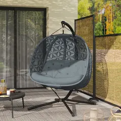 Outsunny Outdoor Double Hanging Chair with Cushion and Cup Holders, Charcoal Grey - 8