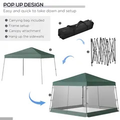 Outsunny Outdoor Garden Pop-up Gazebo Canopy Tent Sun Shade Event Shelter Folding with Adjustable Height, Mesh Screen Side Walls 3.5 M × 3.5 M Base / 3 M × 3 M Top, Green - 5