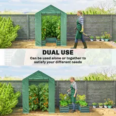 Outsunny Mini Greenhouse with Raised Garden Bed, Galvanised Walk-in Greenhouse with Roll Up Windows, 56" x 56" x 75", Green - 4